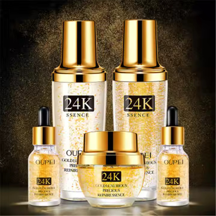 OEM 24K Gold Skin Care Sets Moisturizes Shrinks Pore Oil Control 24K Gold Toner Face Cream Emulsion Facial Essence Sets