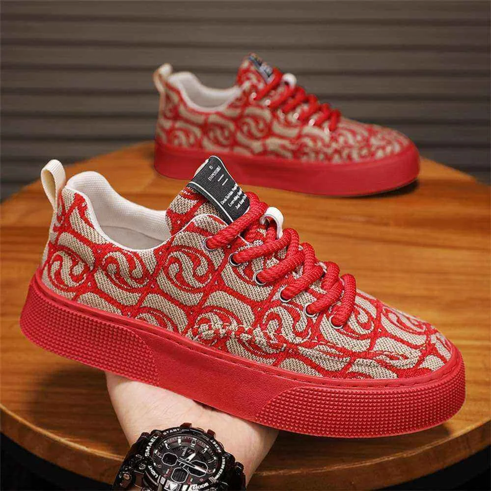 New Soft Sole Explosion Printed Embroidery Board Shoes for Men 2025